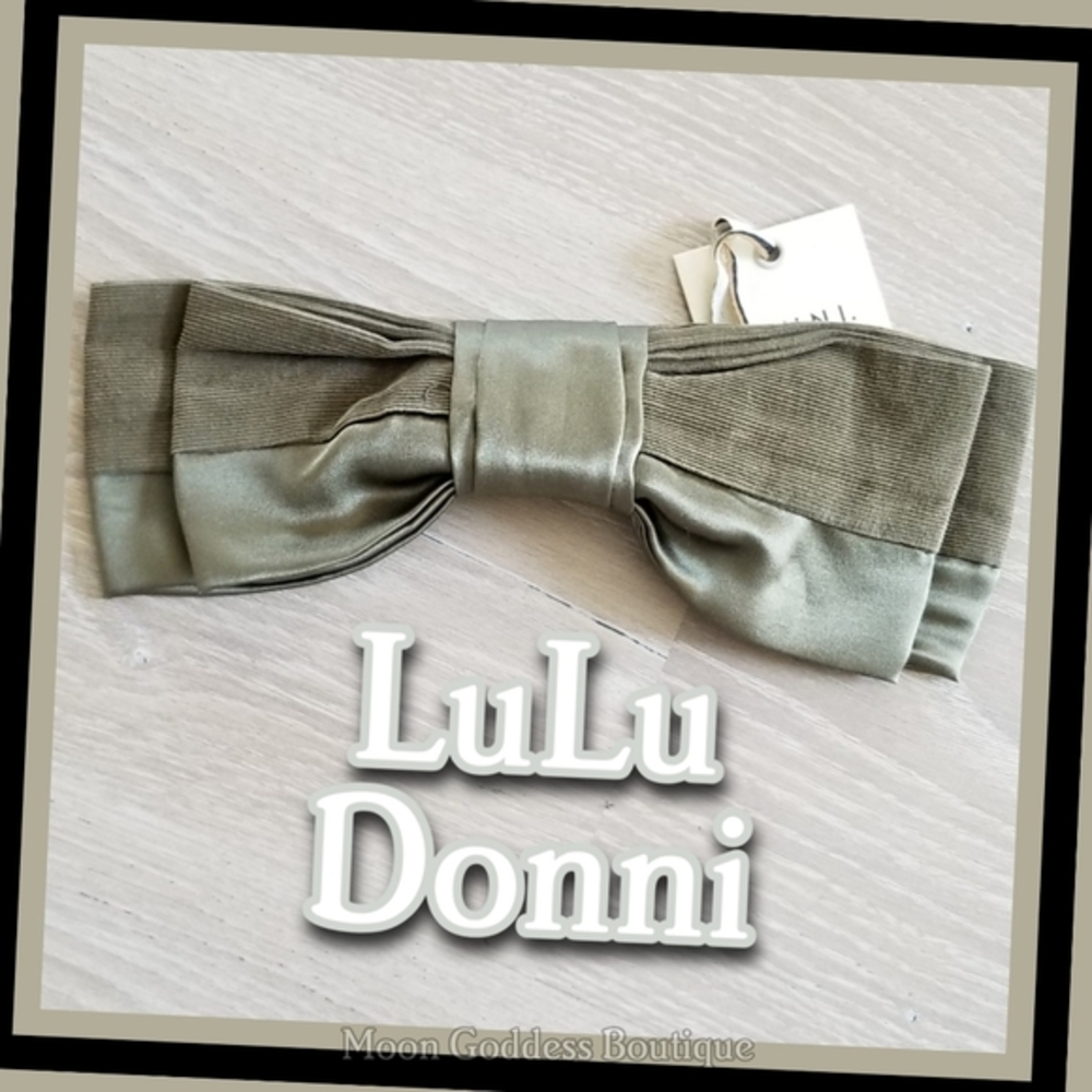 Oversized Satin Hair Bow ✦ Olive Green Ribbed Barrette ✦ Weddings Prom Formal - Picture 2 of 5